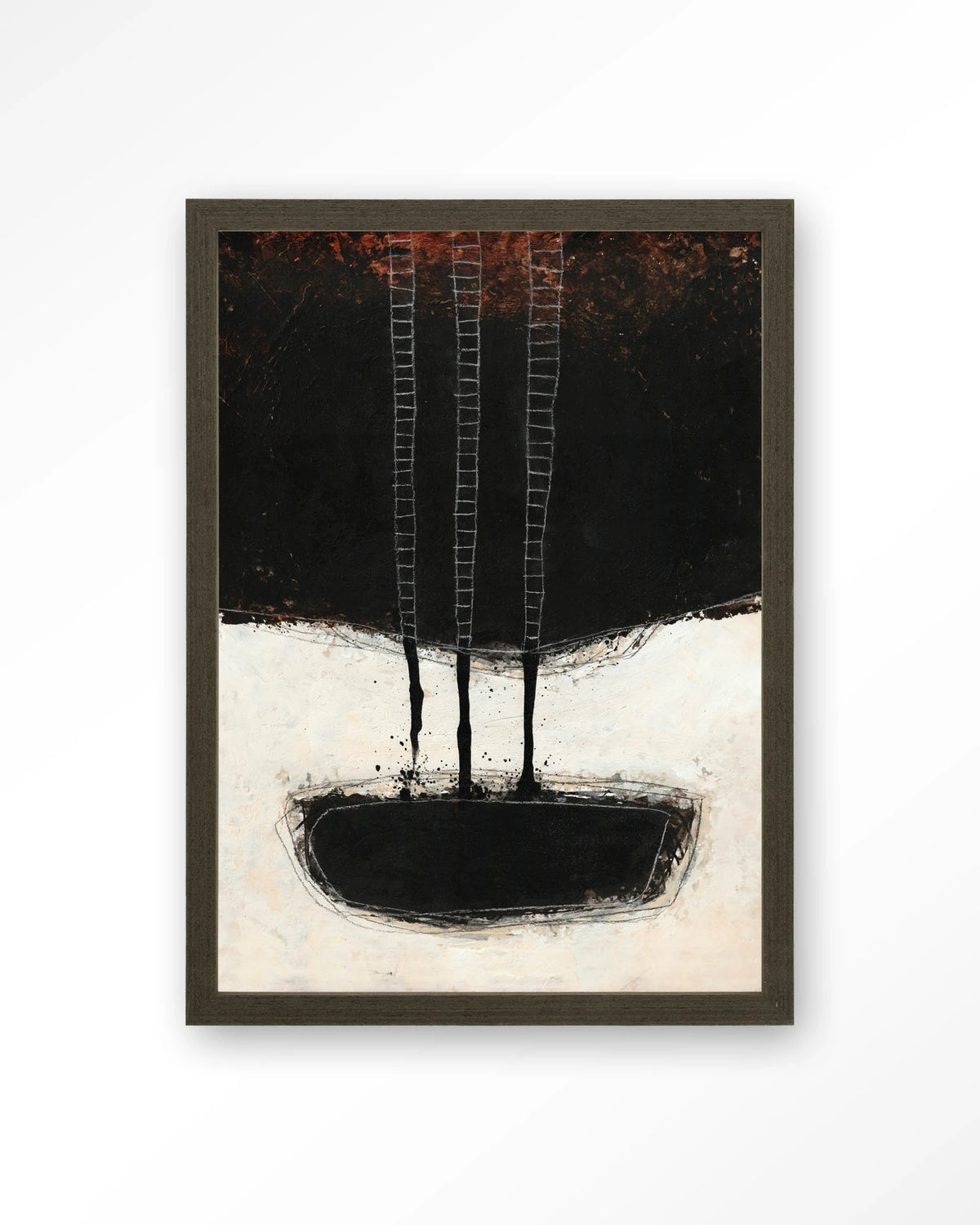 Abstract 15 – abstract zwart met ladders – Art print – Hout donkerbruin