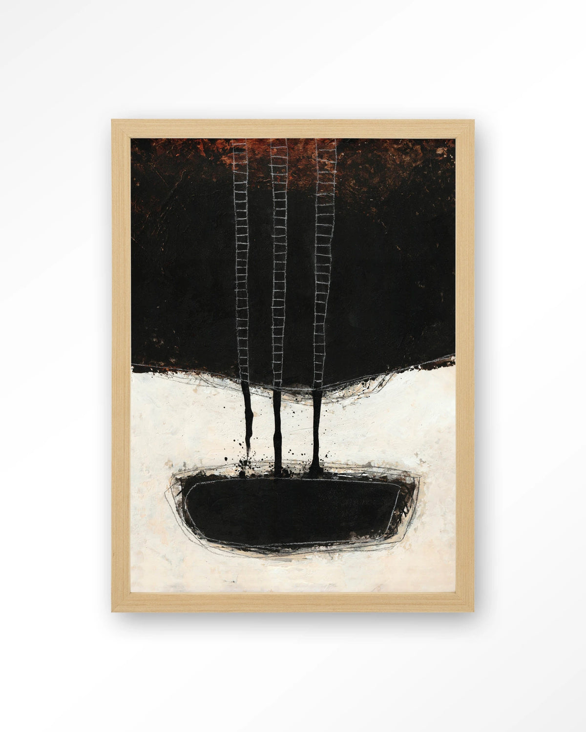 Abstract 15 – abstract zwart met ladders – Art print – Hout naturel