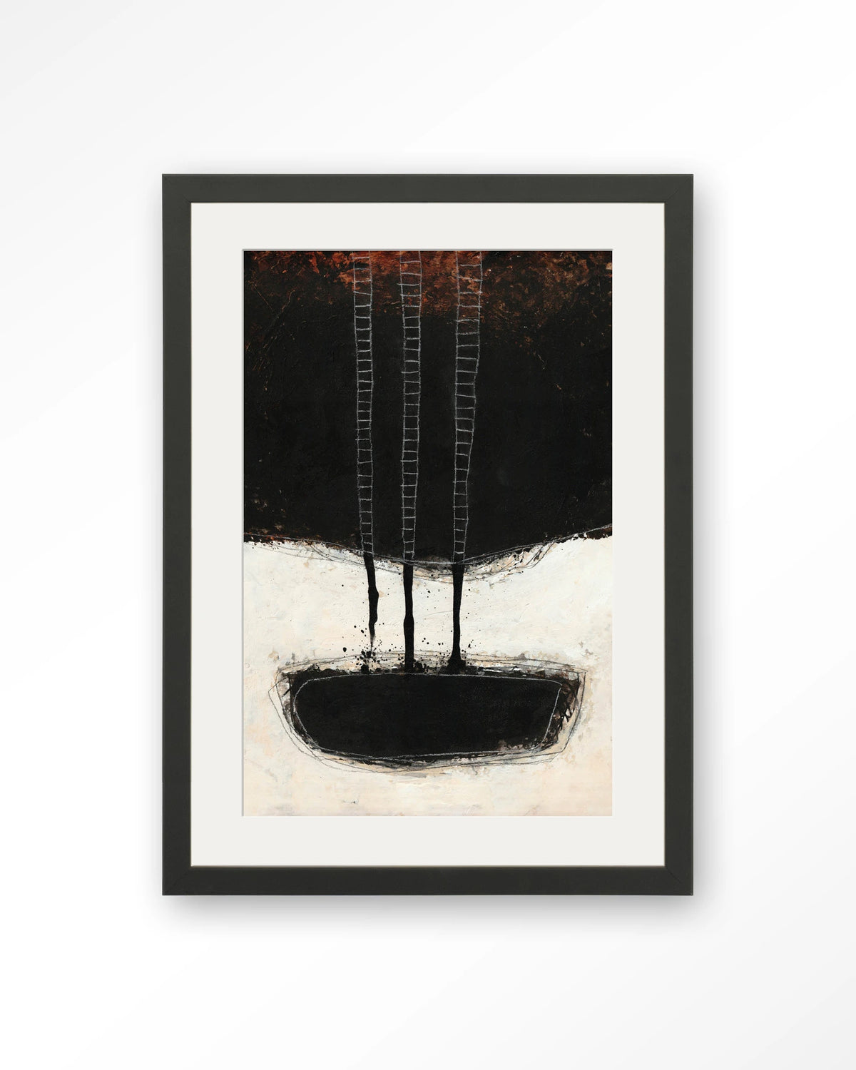 Abstract 15 – abstract zwart met ladders – Art print – Hout zwart + passe-partout