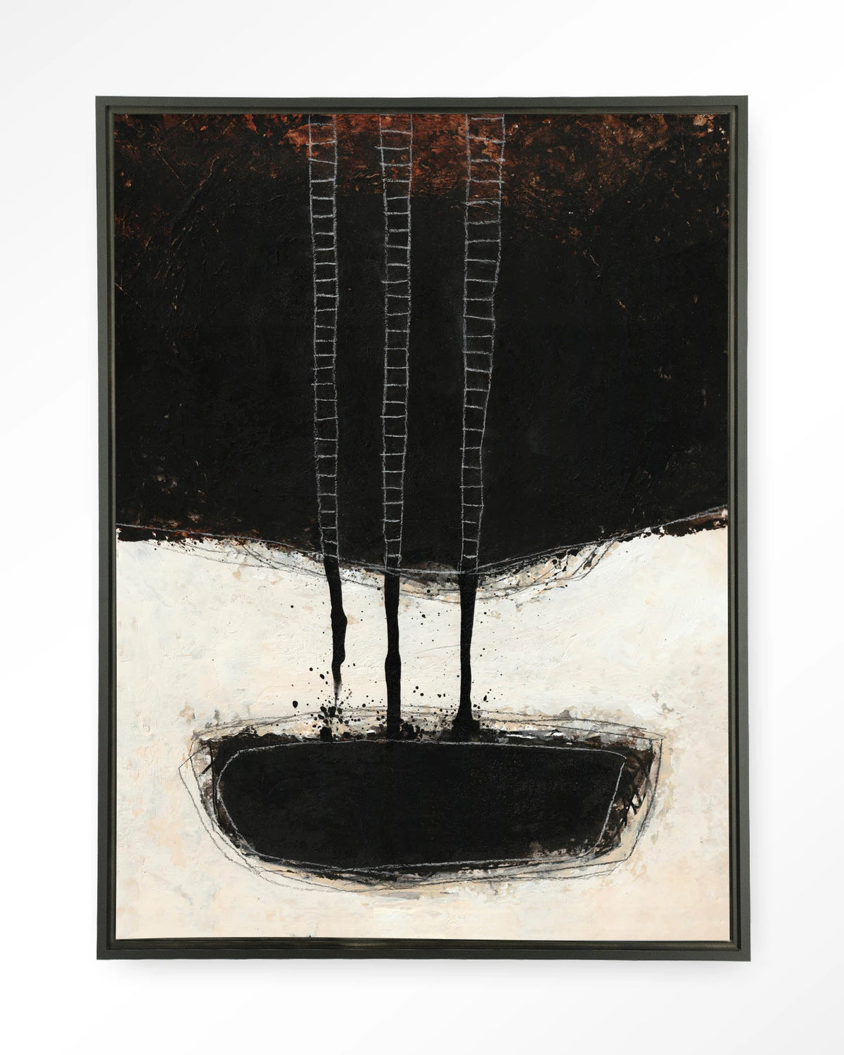 Abstract 15 – abstract zwart met ladders – Wandkleed – Floating frame – zwart
