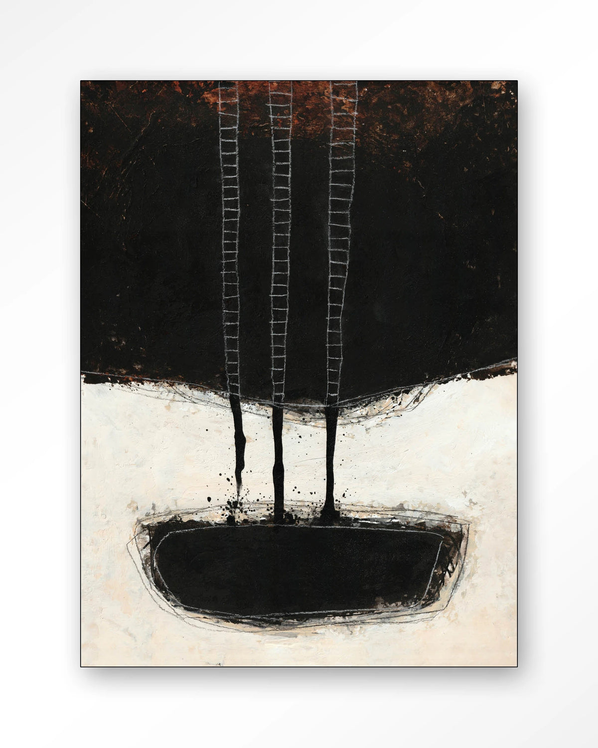 Abstract 15 – abstract zwart met ladders – Wandkleed – Frame – zwart