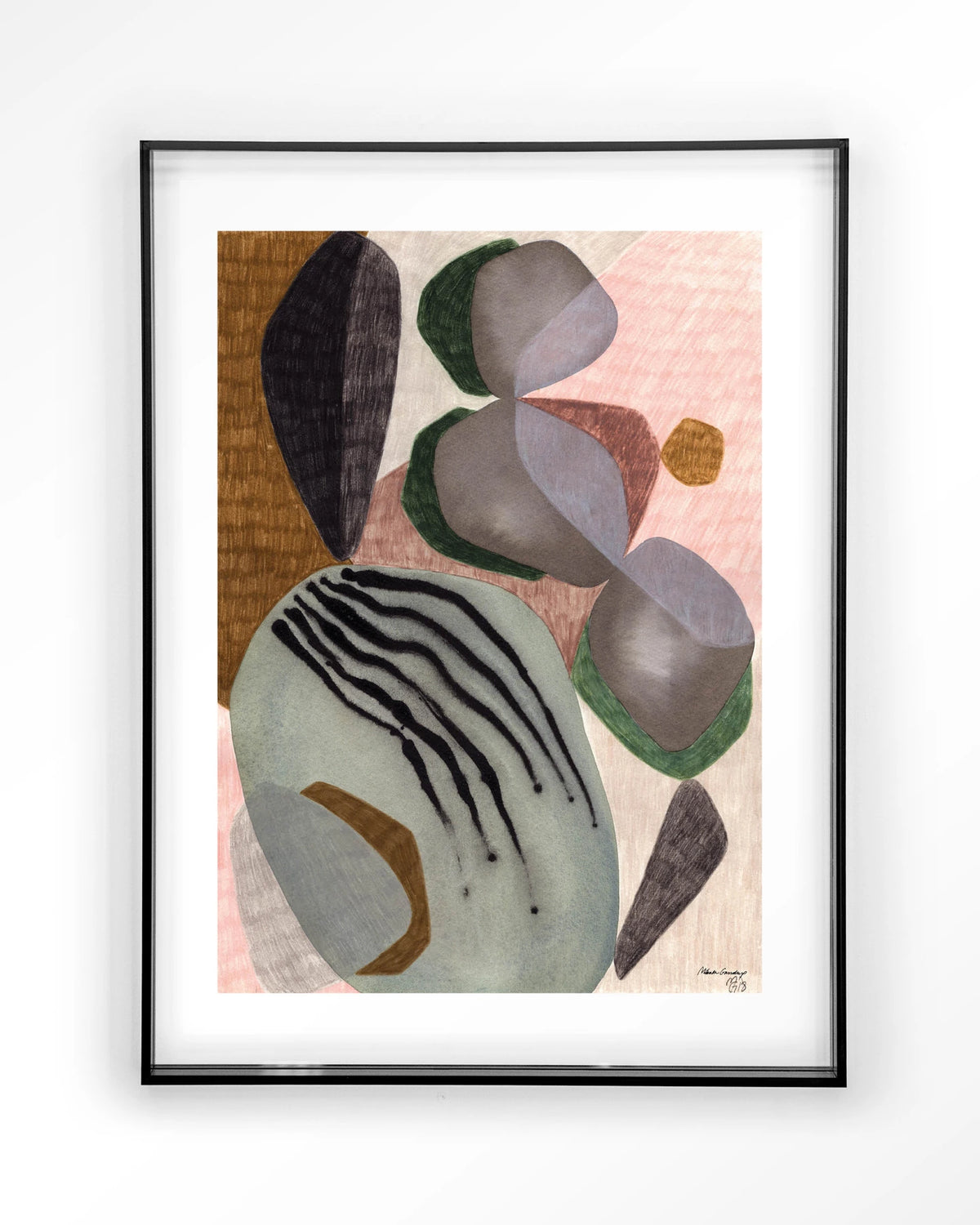 Latmos – abstract in grijs en roze – Art print – Acryl zwart