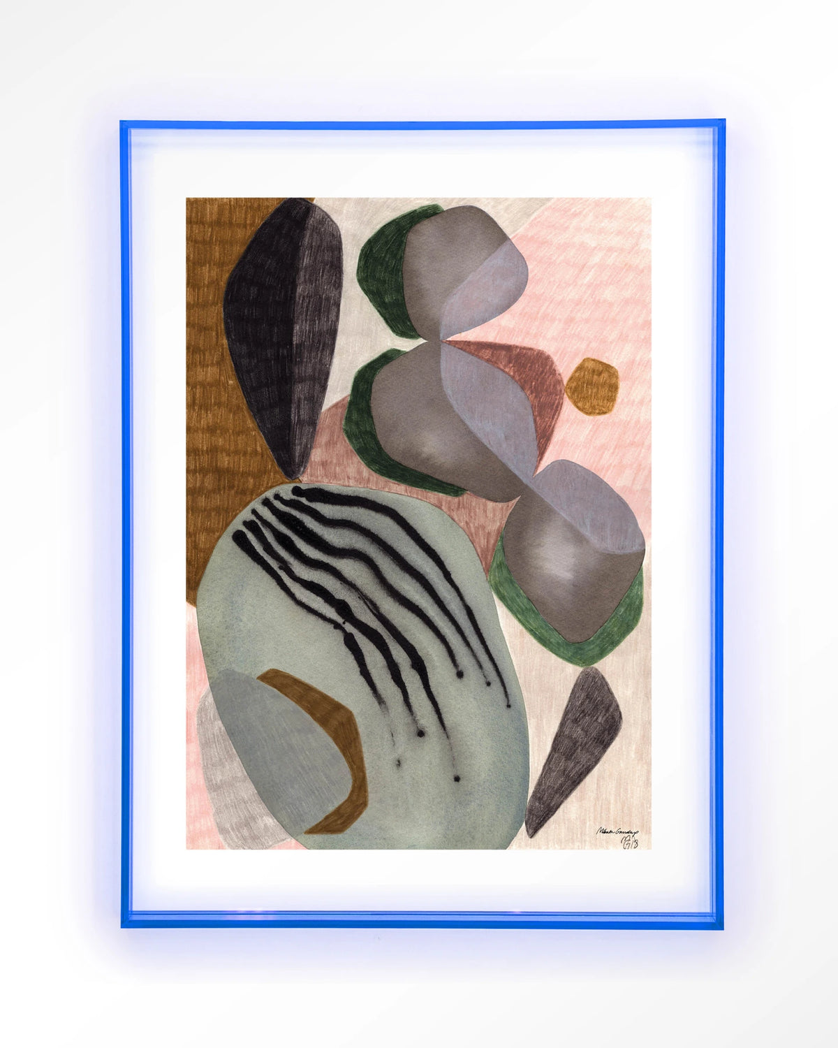 Latmos – abstract in grijs en roze – Art print – Acryl lichtblauw