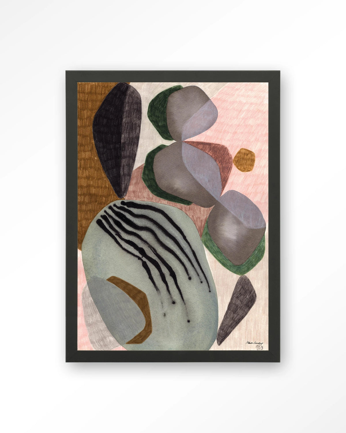 Latmos – abstract in grijs en roze – Art print – Hout zwart