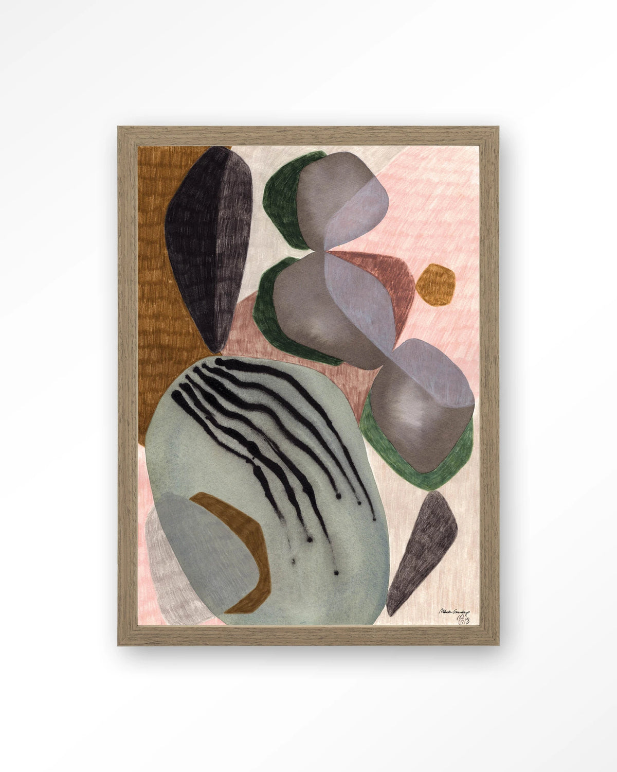 Latmos – abstract in grijs en roze – Art print – Hout bruin