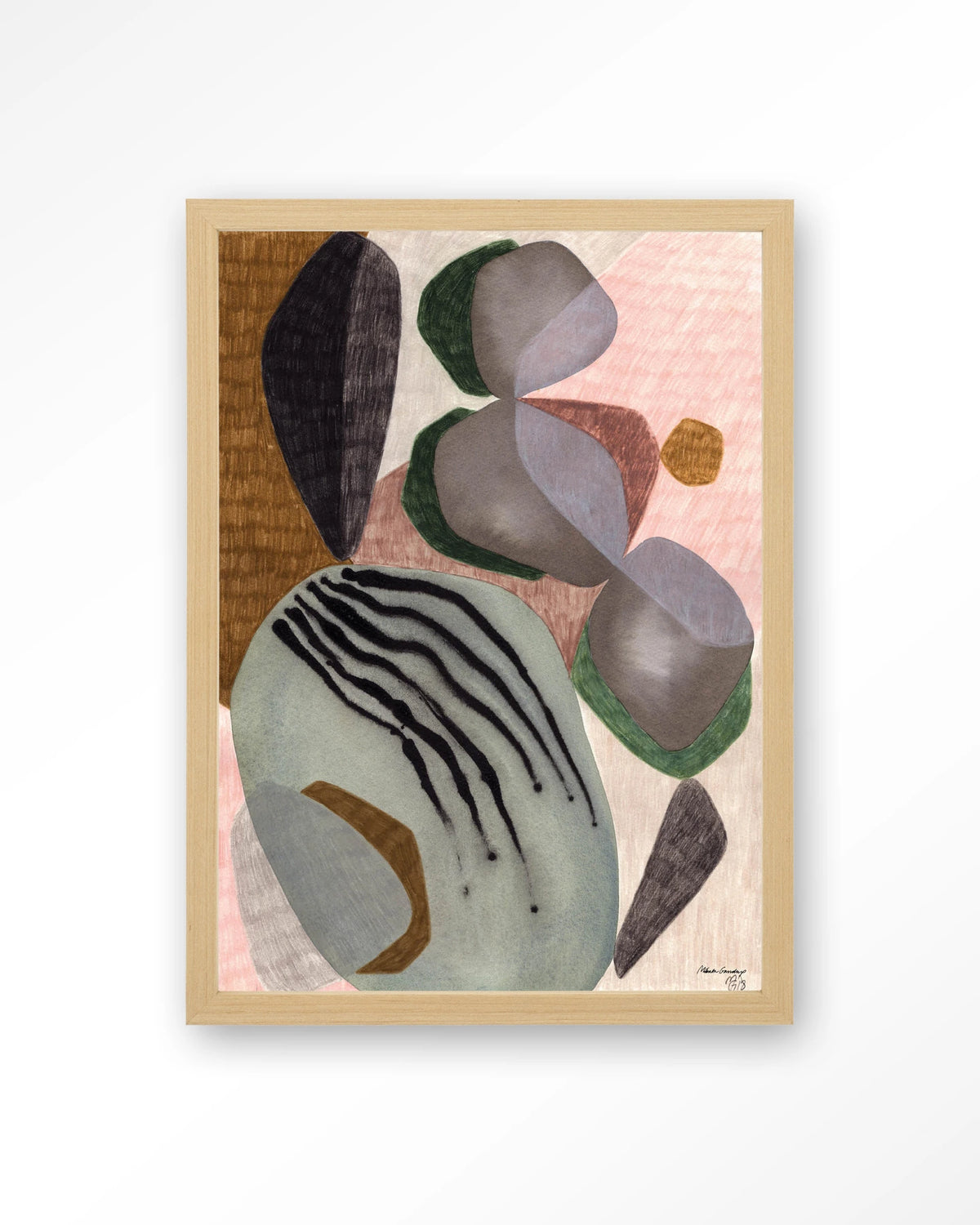 Latmos – abstract in grijs en roze – Art print – Hout naturel