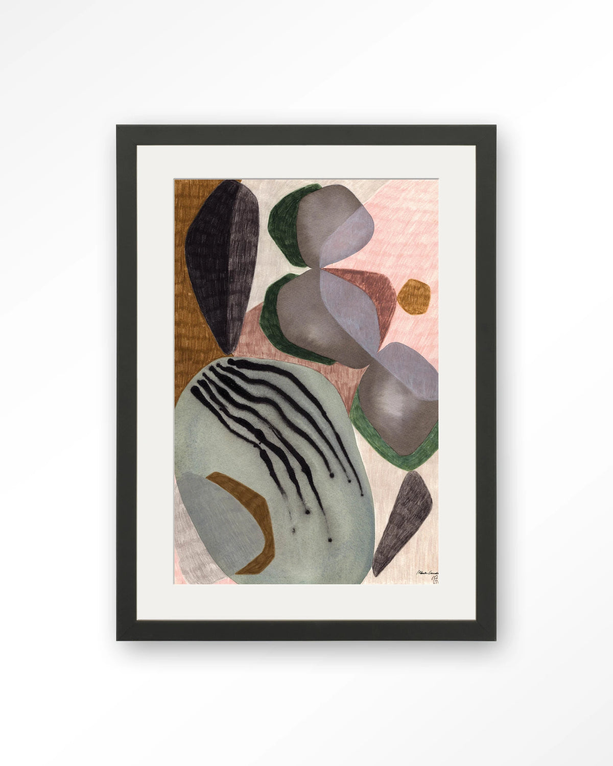 Latmos – abstract in grijs en roze – Art print – Hout zwart + passe-partout