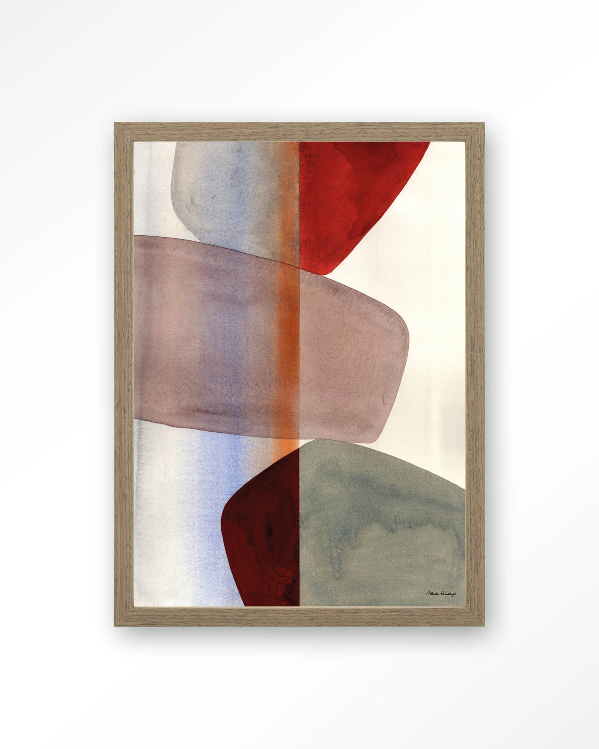 Stones – abstract met stenen in aquarel – Art print – Hout bruin