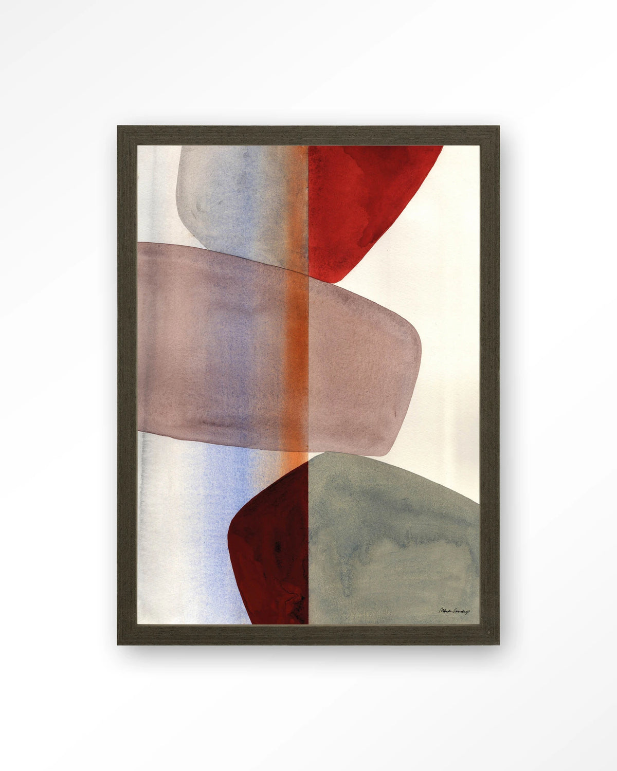 Stones – abstract met stenen in aquarel – Art print – Hout donkerbruin
