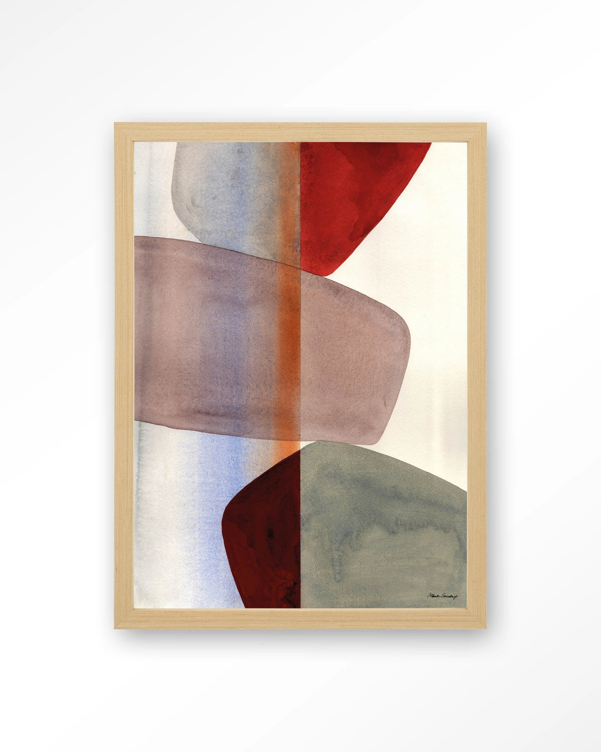 Stones – abstract met stenen in aquarel – Art print – Hout naturel