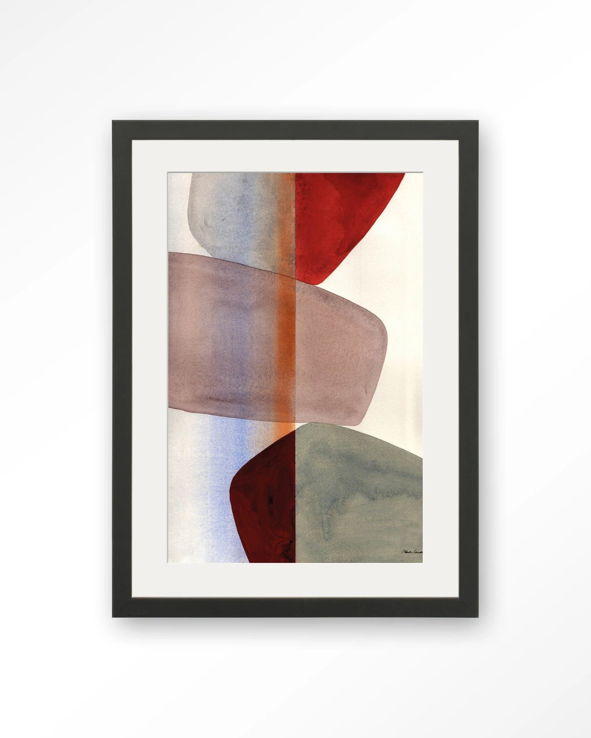 Stones – abstract met stenen in aquarel – Art print – Hout zwart + passe-partout