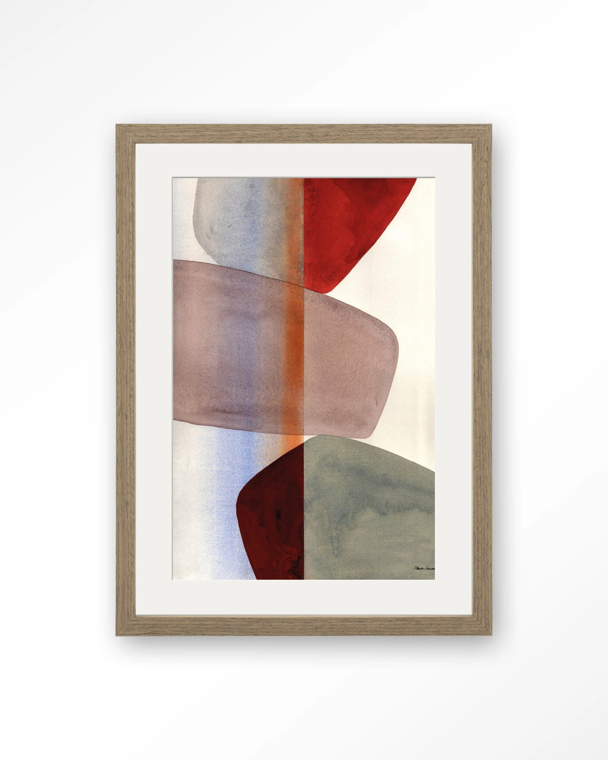 Stones – abstract met stenen in aquarel – Art print – Hout bruin + passe-partout