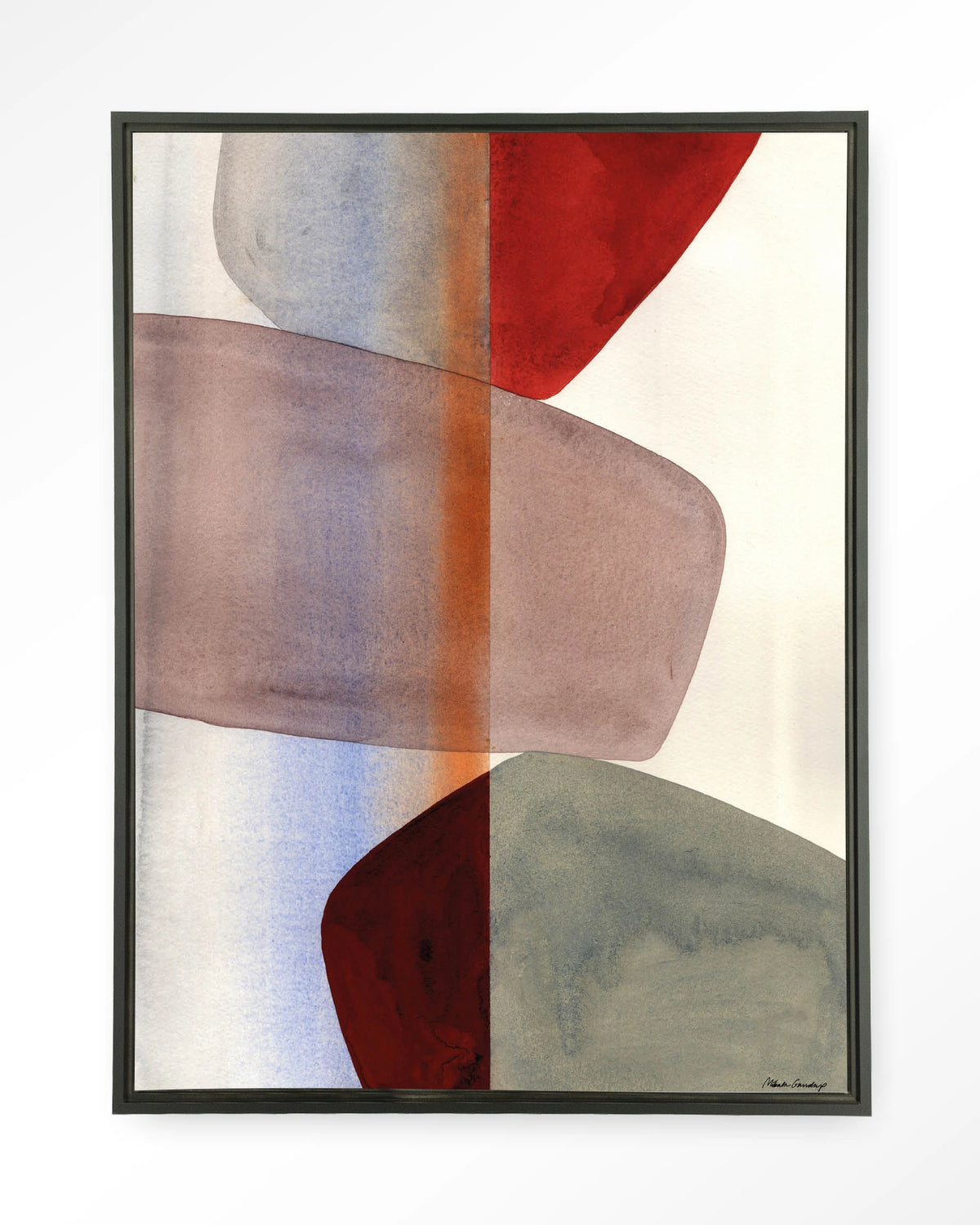 Stones – abstract met stenen in aquarel – Wandkleed – Floating frame – zwart