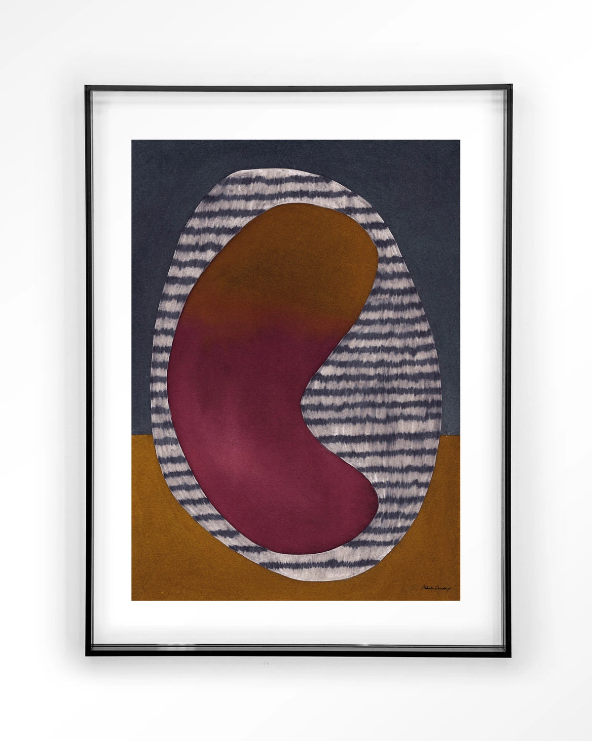 Horizontal Oval – abstract ovaal in bordeaux en oker – Art print – Acryl zwart