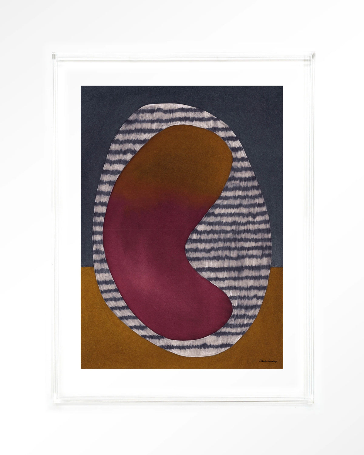 Horizontal Oval – abstract ovaal in bordeaux en oker – Art print – Acryl doorzichtig