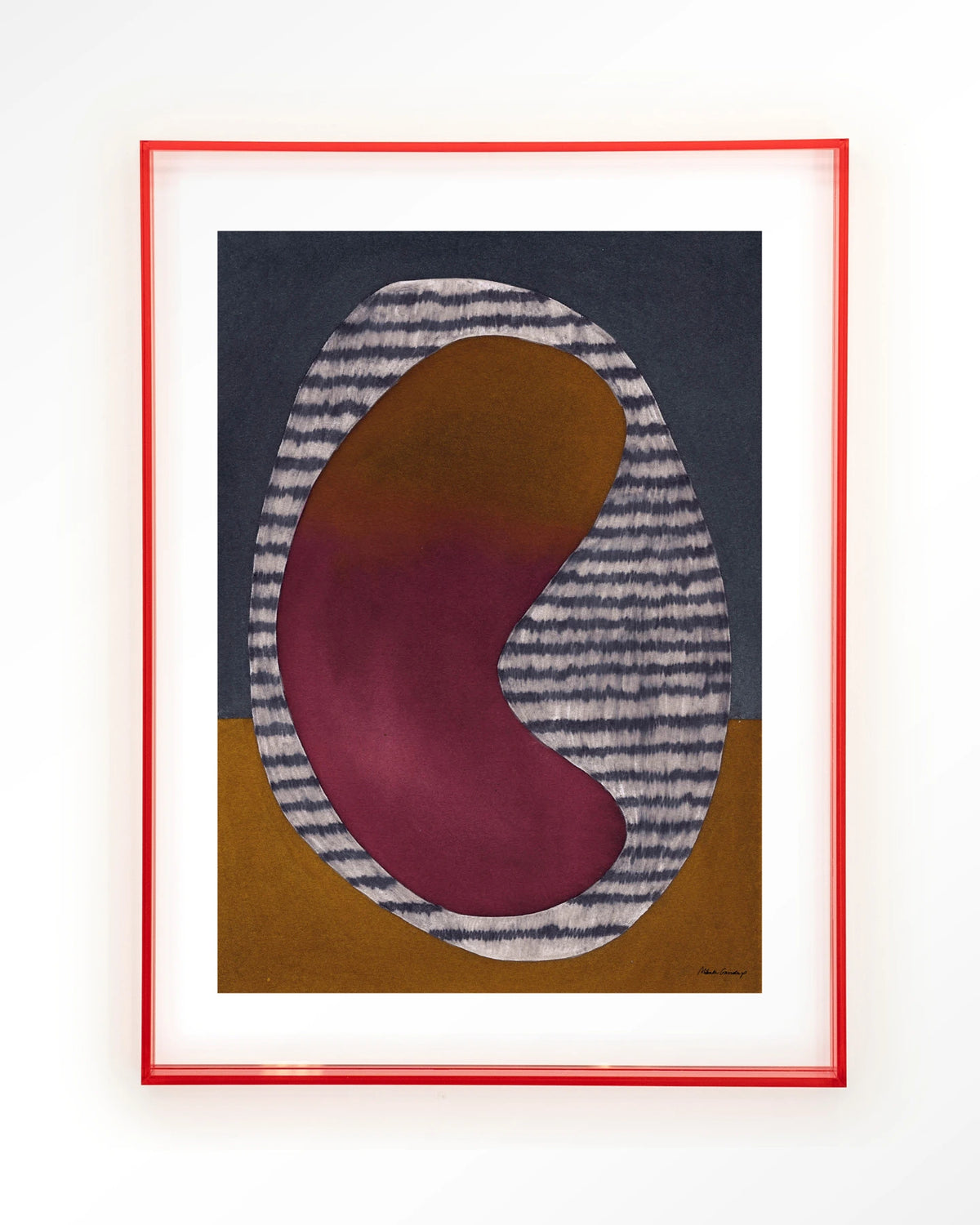 Horizontal Oval – abstract ovaal in bordeaux en oker – Art print – Acryl roze
