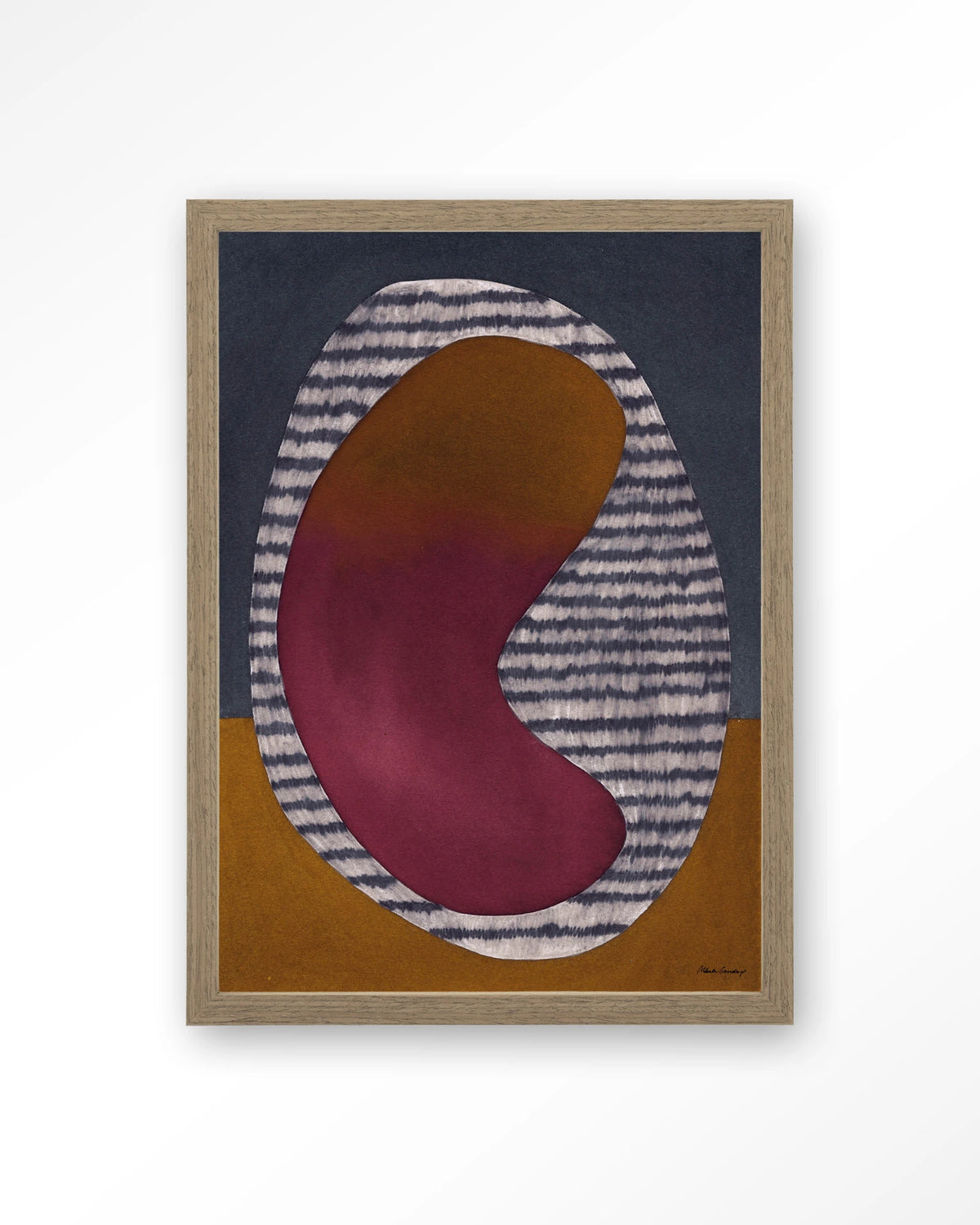 Horizontal Oval – abstract ovaal in bordeaux en oker – Art print – Hout bruin