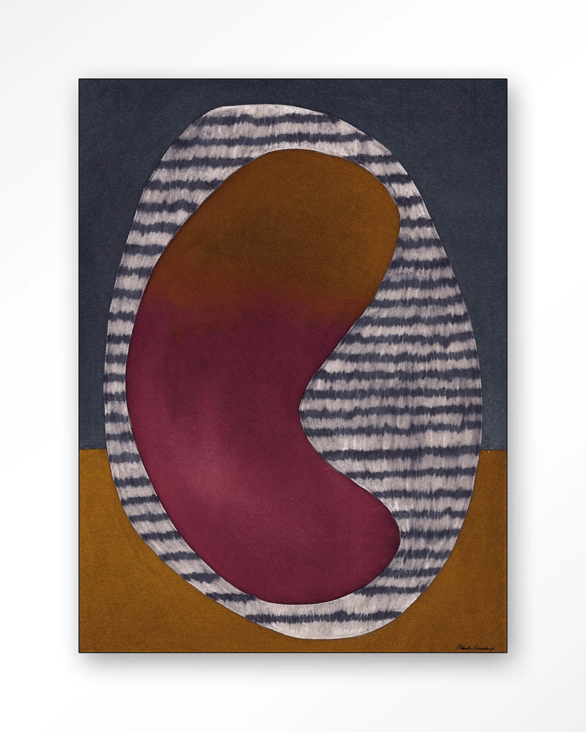 Horizontal Oval – abstract ovaal in bordeaux en oker – Wandkleed – Frame – zwart