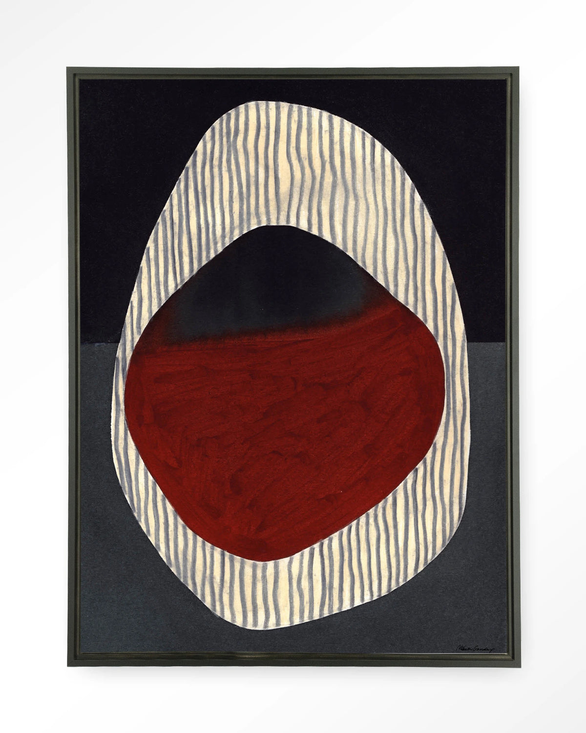 Vertical Oval – abstract ovaal in rood en zwart – Wandkleed – Floating frame – zwart