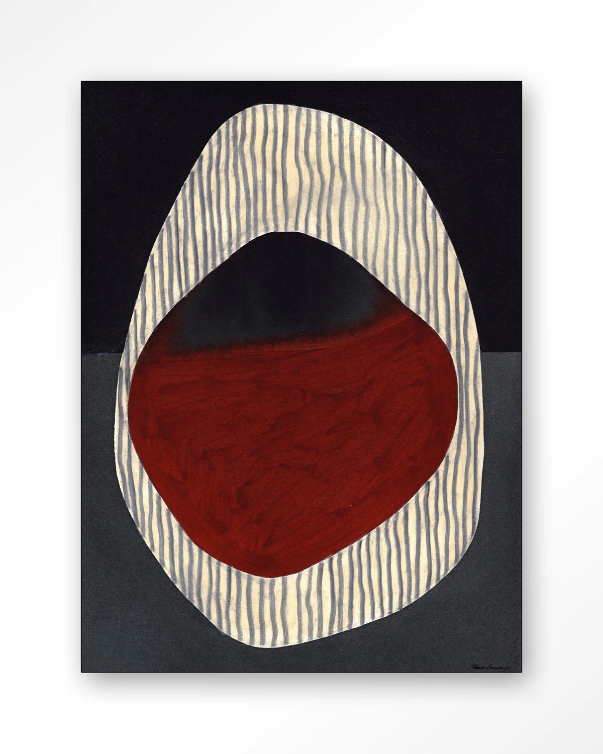 Vertical Oval – abstract ovaal in rood en zwart – Wandkleed – Frame – zwart