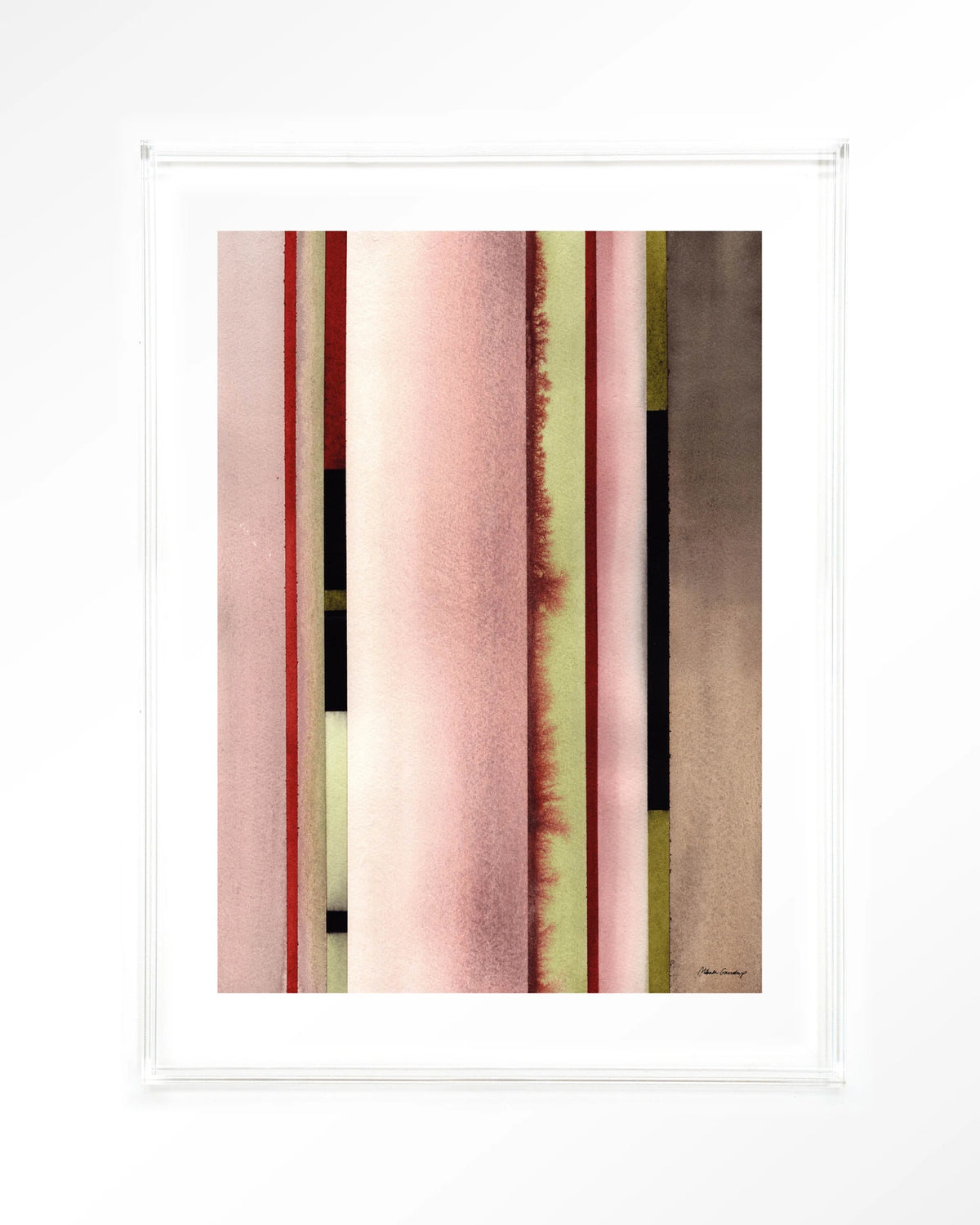 Vertical Rose – verticale strepen in roze aquarel – Art print – Acryl doorzichtig