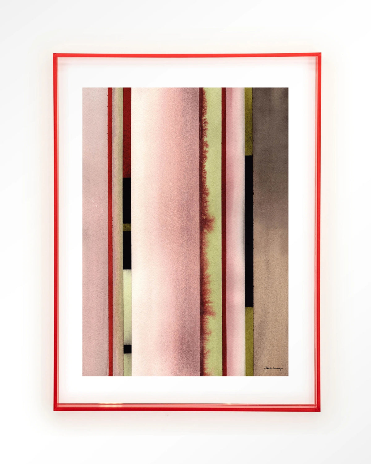 Vertical Rose – verticale strepen in roze aquarel – Art print – Acryl roze