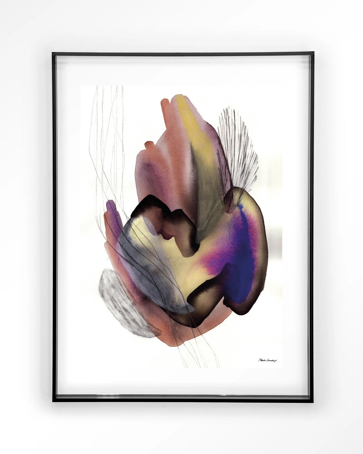 Oyster – abstract aquarel in paars – Art print – Acryl zwart