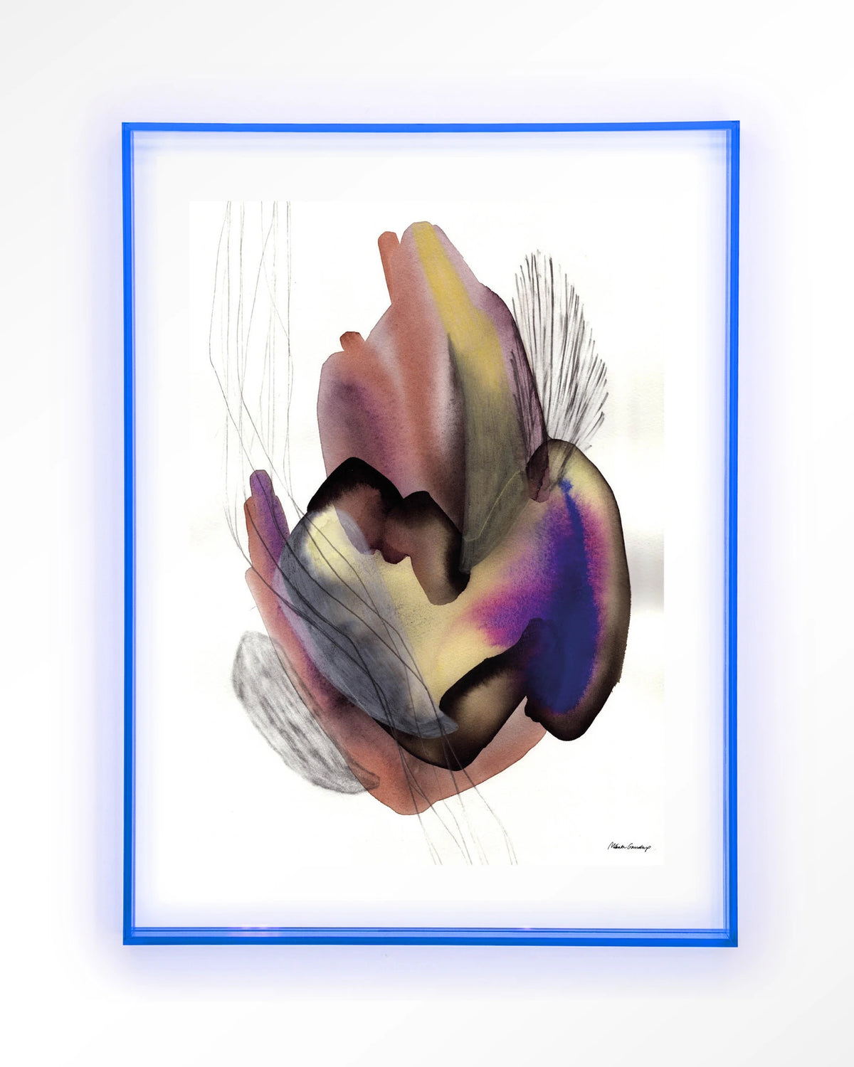 Oyster – abstract aquarel in paars – Art print – Acryl lichtblauw