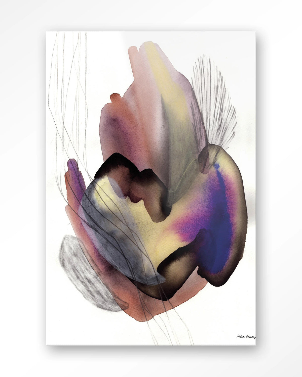 Oyster – abstract aquarel in paars – Glas – Blinde montage