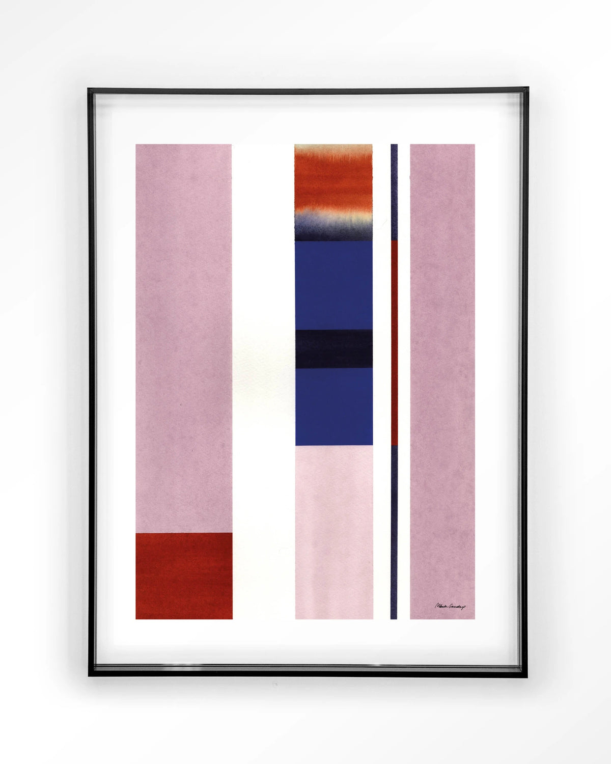 Vertical Lilac – abstract in roze en blauw met strepen – Art print – Acryl zwart