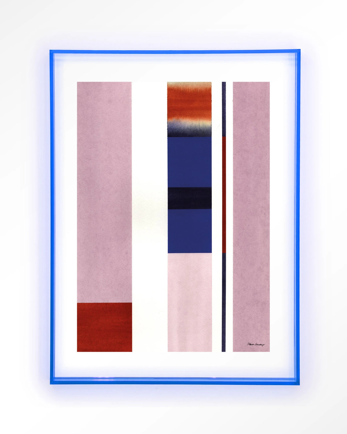 Vertical Lilac – abstract in roze en blauw met strepen – Art print – Acryl lichtblauw