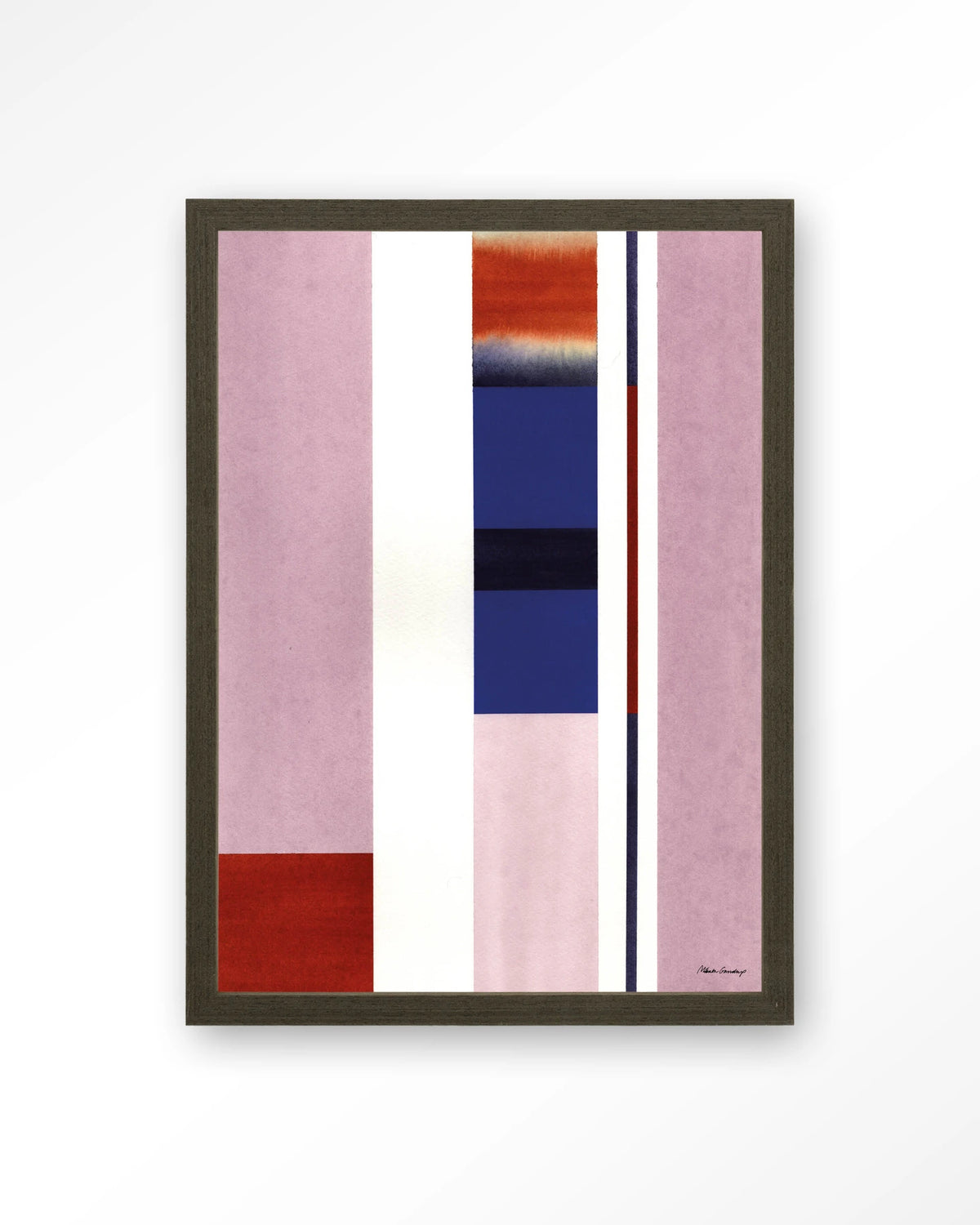 Vertical Lilac – abstract in roze en blauw met strepen – Art print – Hout donkerbruin