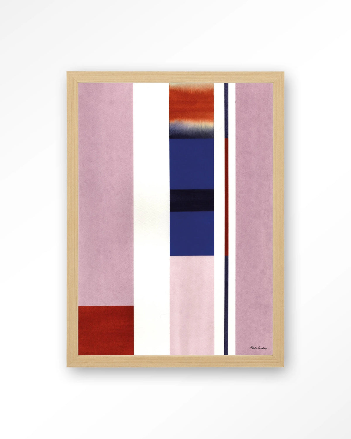 Vertical Lilac – abstract in roze en blauw met strepen – Art print – Hout naturel