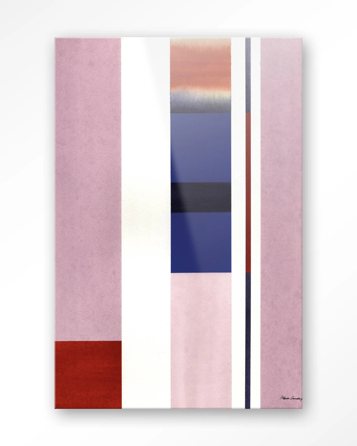Vertical Lilac – abstract in roze en blauw met strepen – Glas – Blinde montage