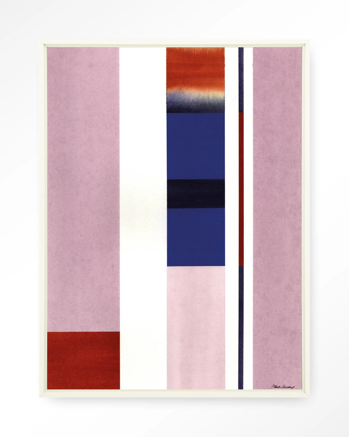 Vertical Lilac – abstract in roze en blauw met strepen – Wandkleed – Floating frame – wit