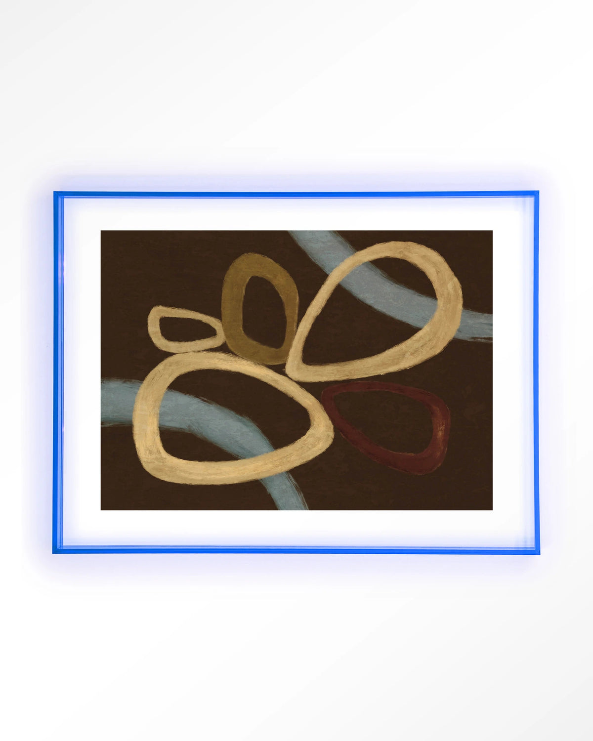 Ring Of Abstraction Brown – abstract in bruin met ringen – Art print – Acryl lichtblauw