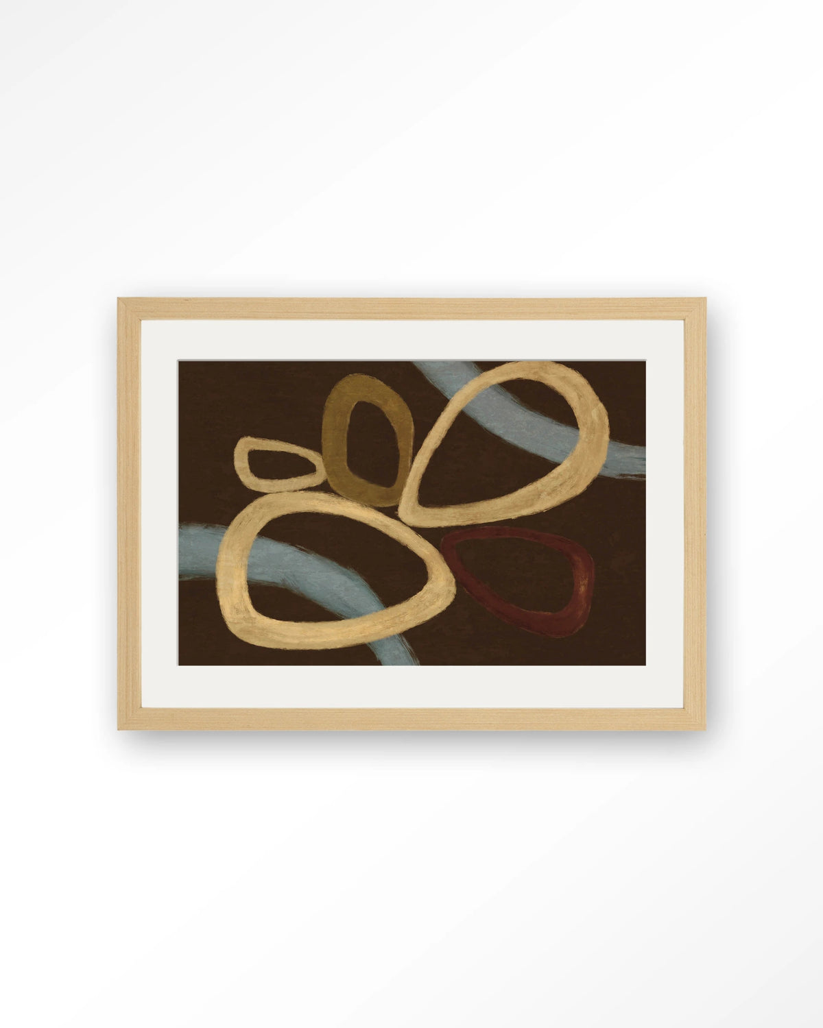 Ring Of Abstraction Brown – abstract in bruin met ringen – Art print – Hout naturel + passe-partout