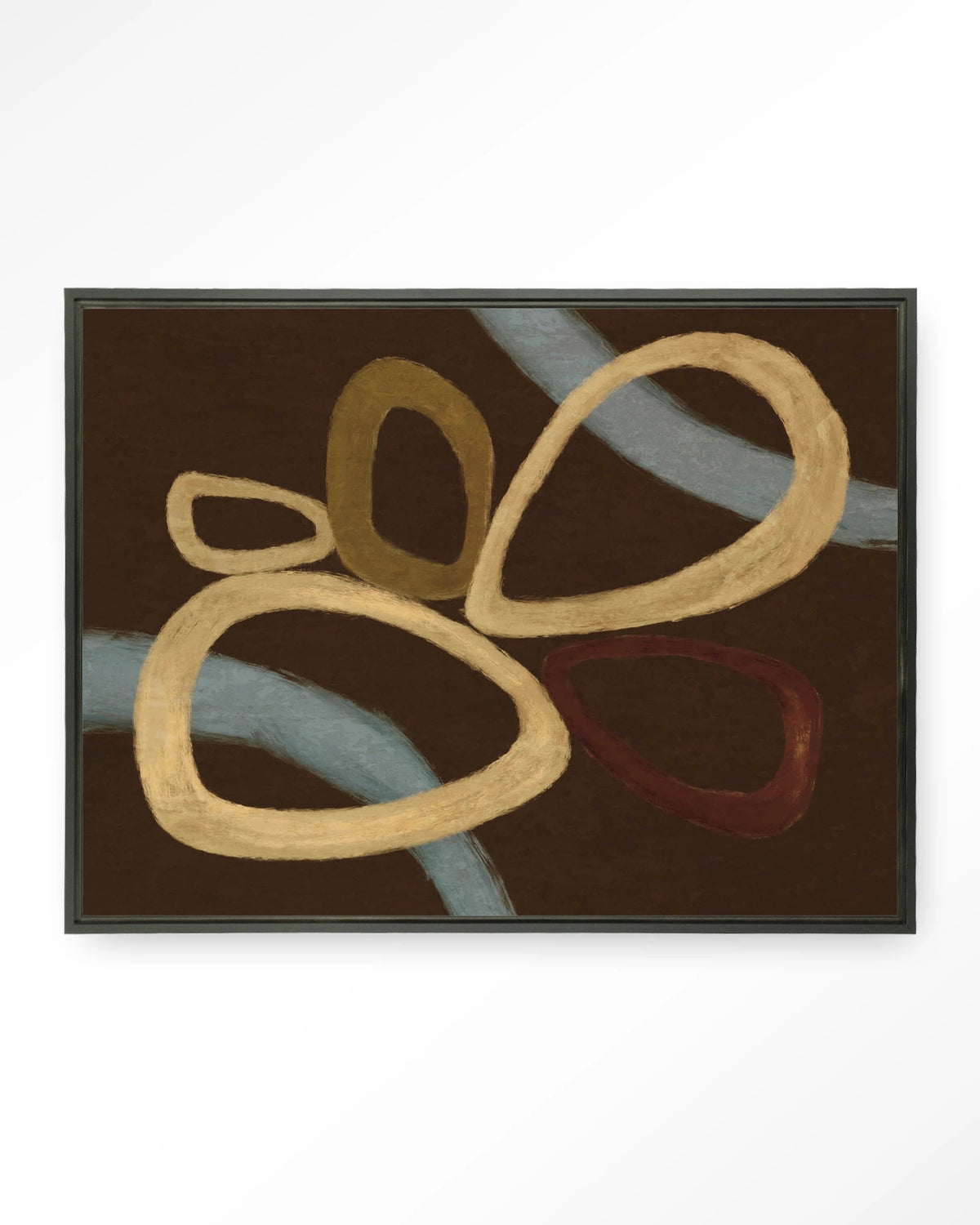 Ring Of Abstraction Brown – abstract in bruin met ringen – Wandkleed – Floating frame – zwart