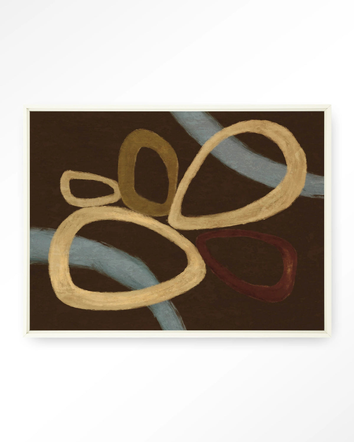 Ring Of Abstraction Brown – abstract in bruin met ringen – Wandkleed – Floating frame – wit
