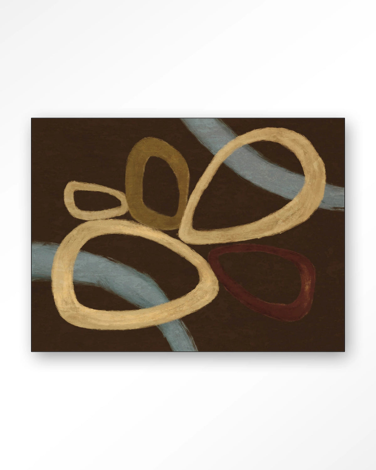 Ring Of Abstraction Brown – abstract in bruin met ringen – Wandkleed – Frame – zwart