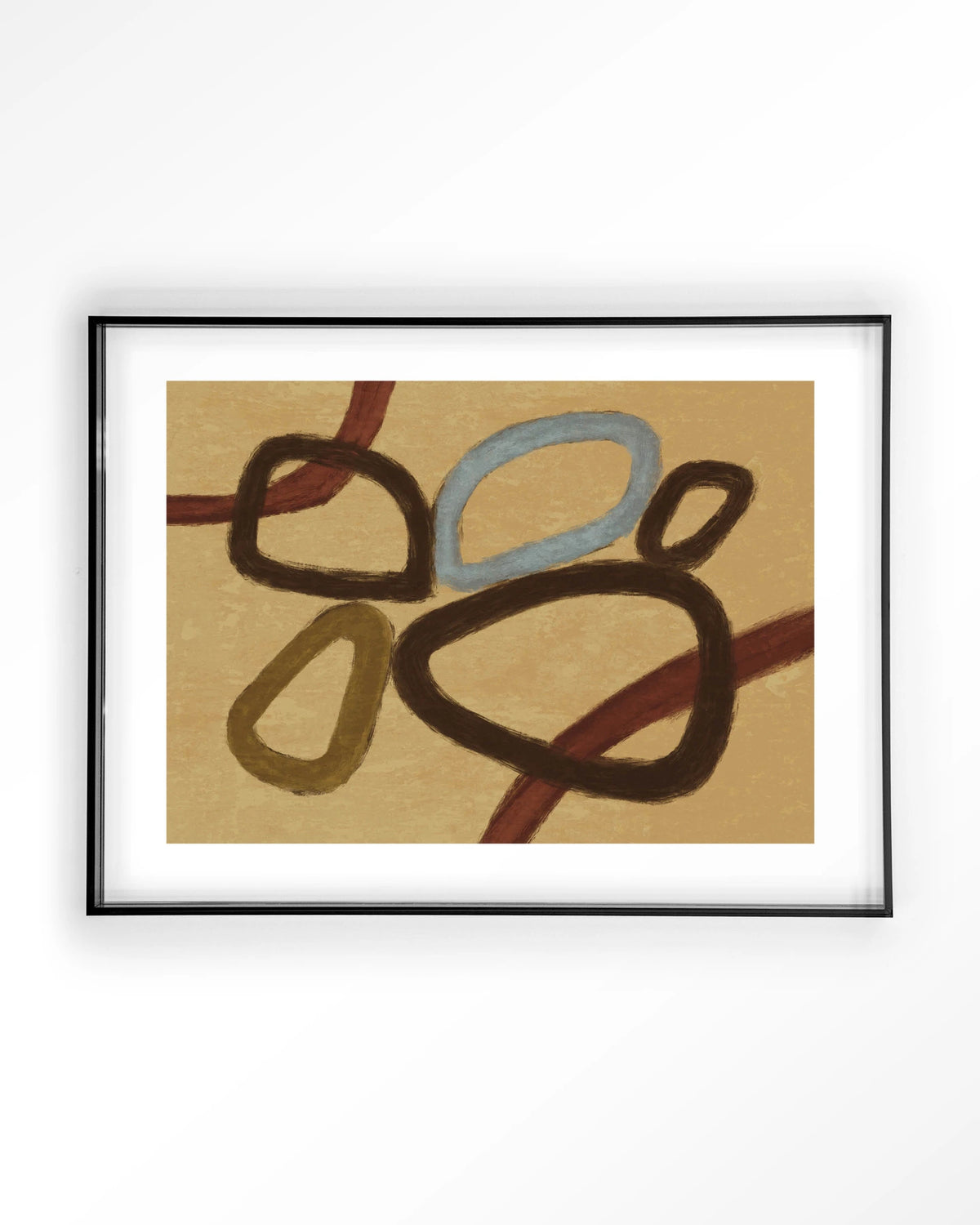 Ring Of Abstraction Yellow – abstracte ringen op beige – Art print – Acryl zwart