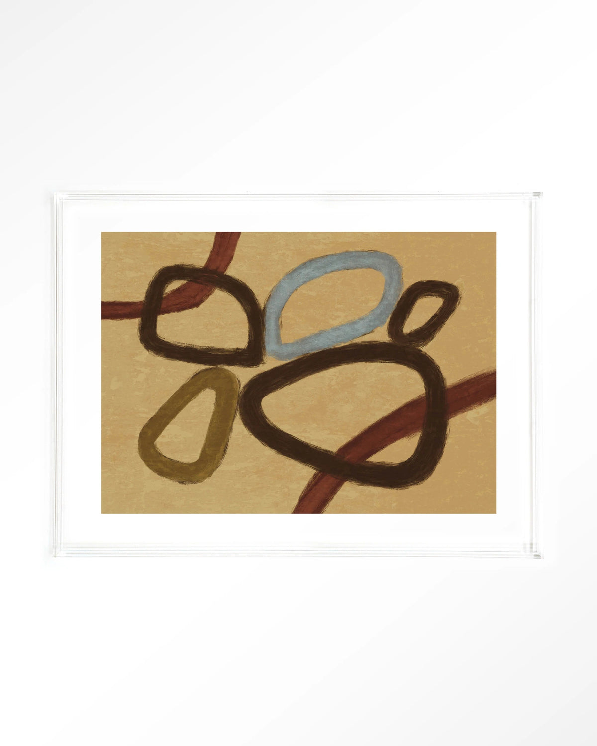 Ring Of Abstraction Yellow – abstracte ringen op beige – Art print – Acryl doorzichtig