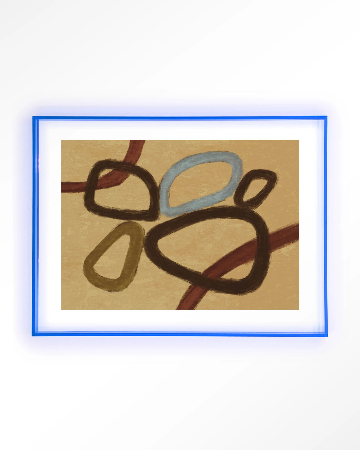 Ring Of Abstraction Yellow – abstracte ringen op beige – Art print – Acryl lichtblauw