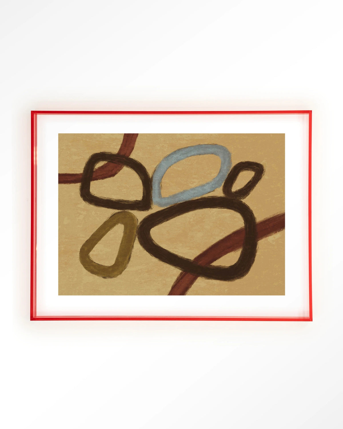 Ring Of Abstraction Yellow – abstracte ringen op beige – Art print – Acryl roze
