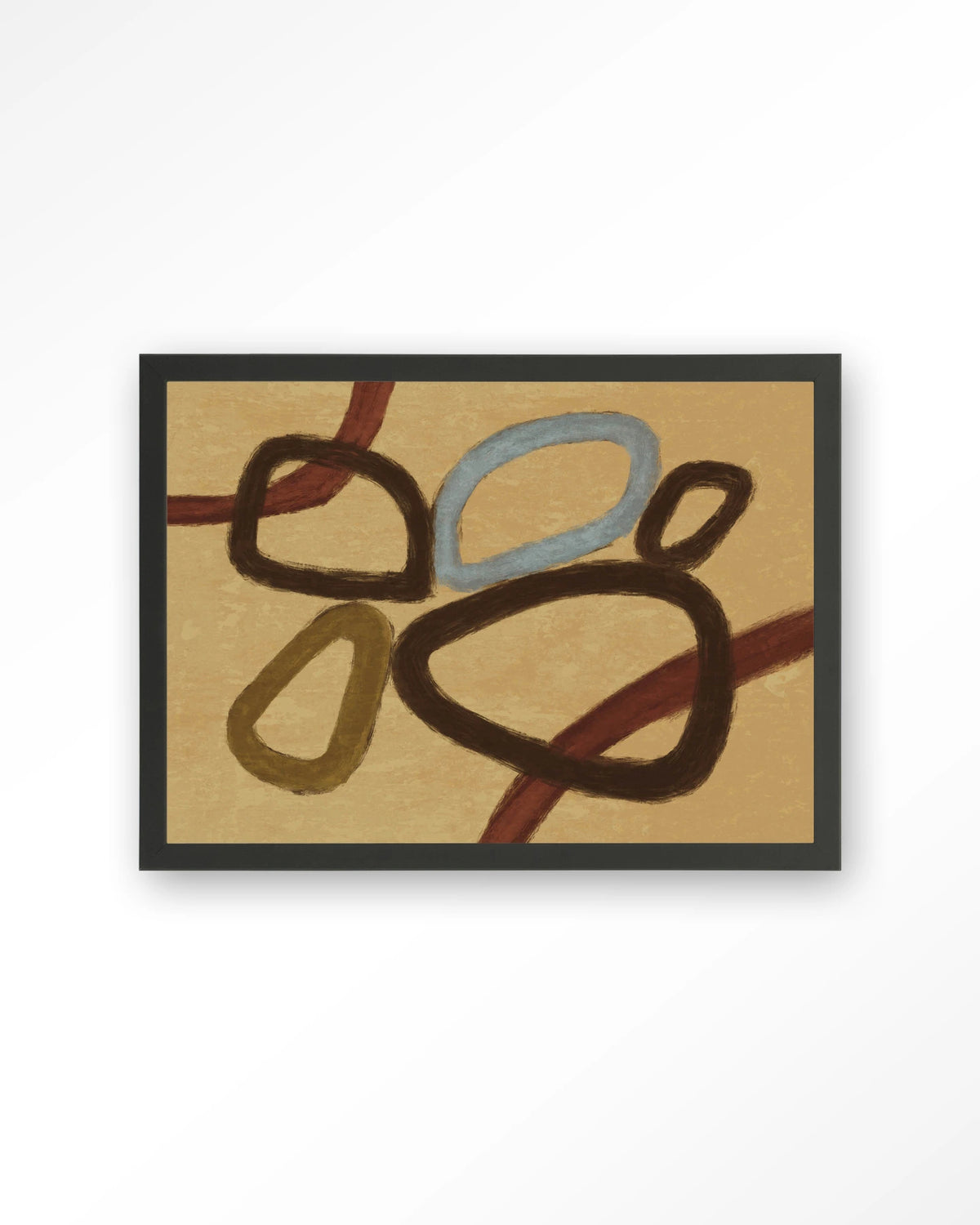 Ring Of Abstraction Yellow – abstracte ringen op beige – Art print – Hout zwart