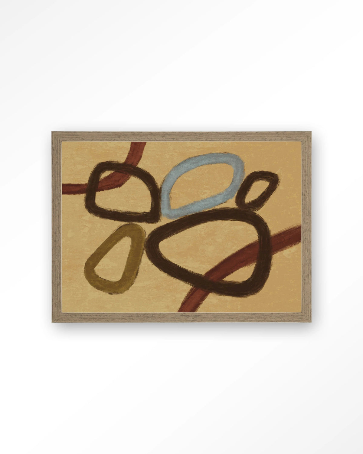 Ring Of Abstraction Yellow – abstracte ringen op beige – Art print – Hout bruin