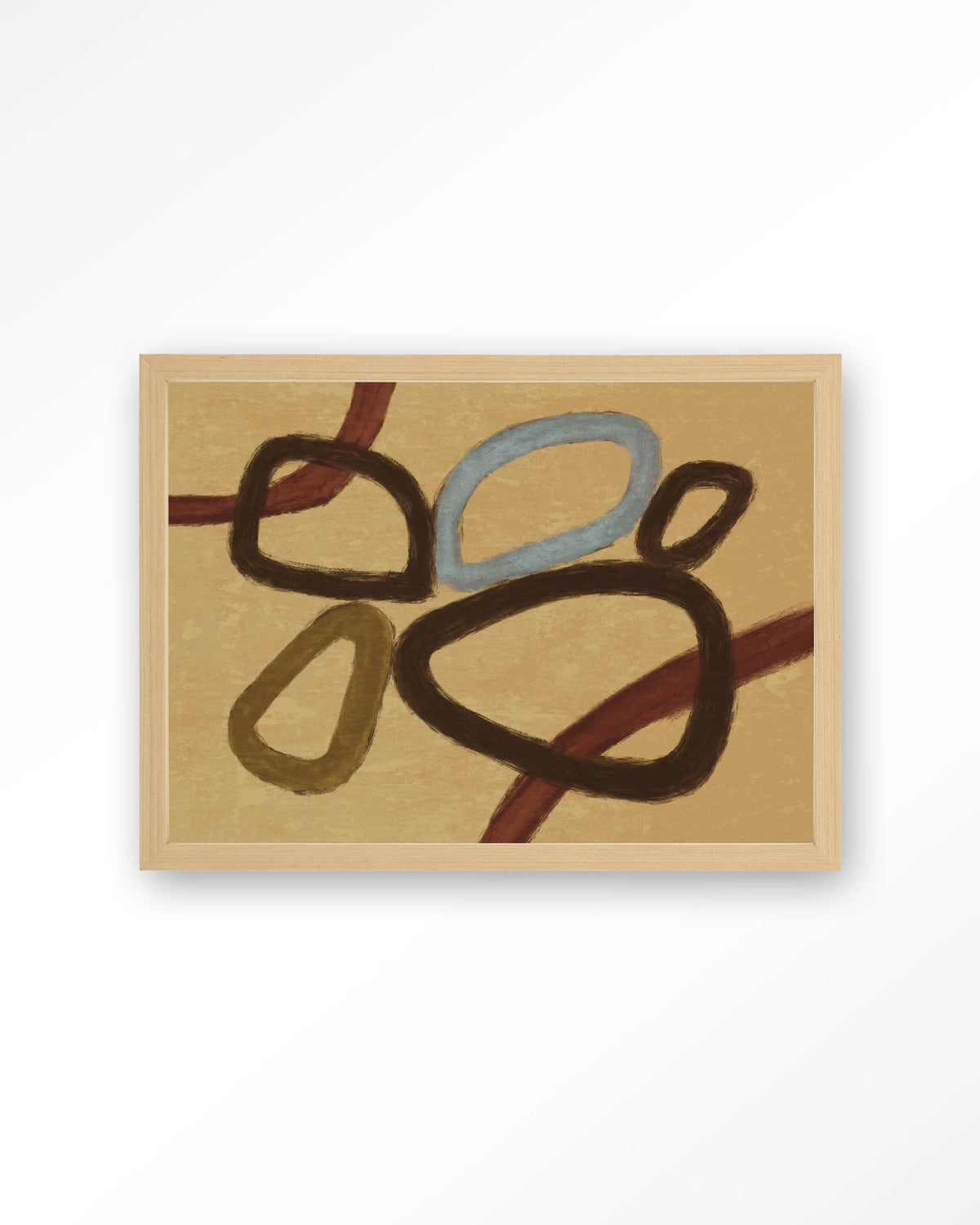 Ring Of Abstraction Yellow – abstracte ringen op beige – Art print – Hout naturel