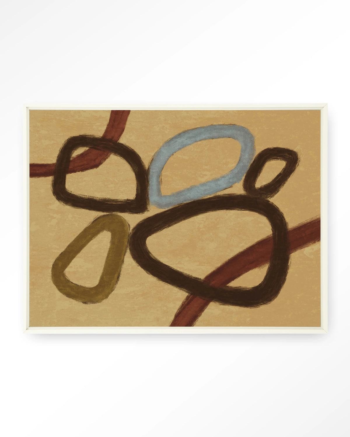 Ring Of Abstraction Yellow – abstracte ringen op beige – Wandkleed – Floating frame – wit