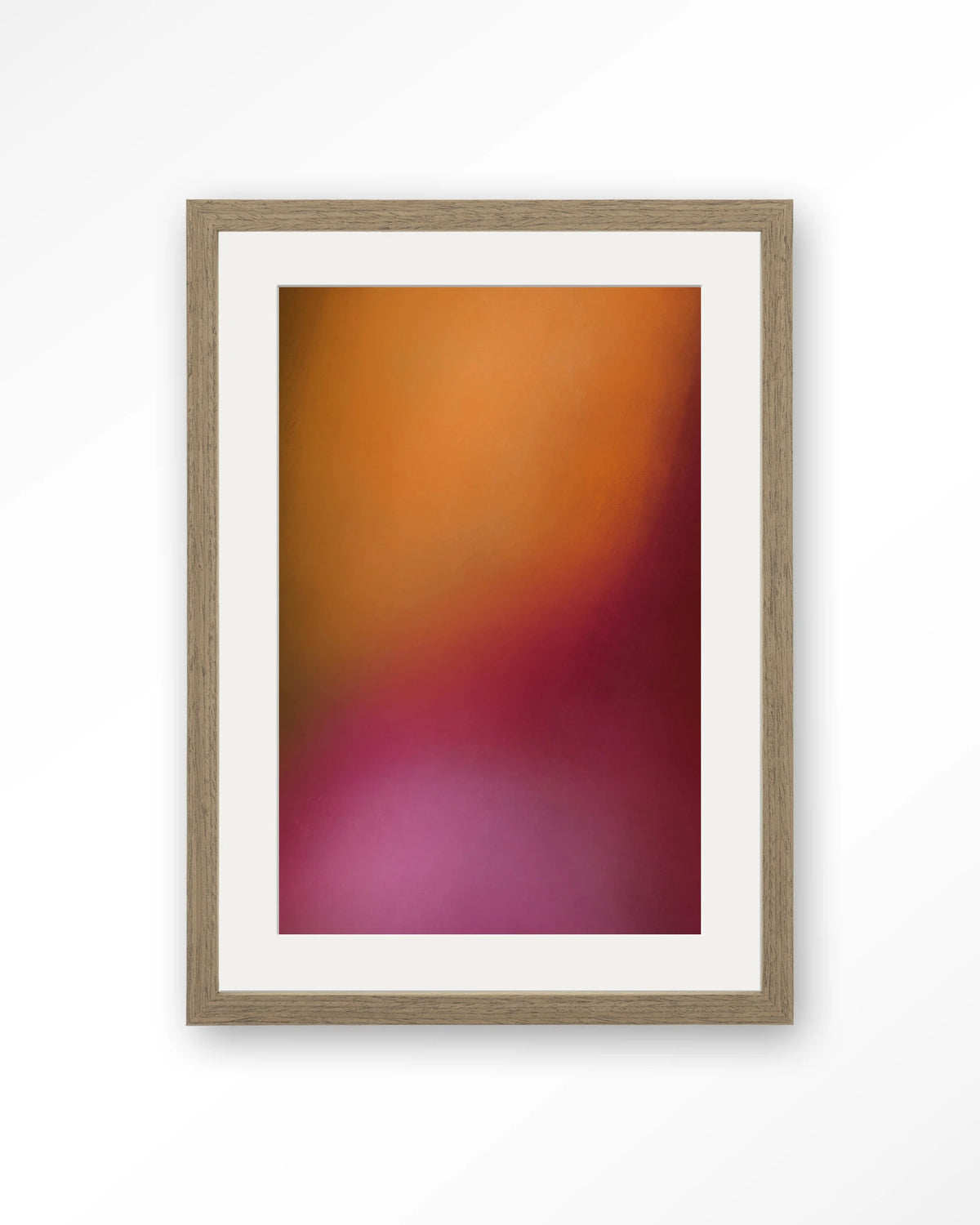 Aurora 1 – abstract verloop in oranje en roze – Art print – Hout bruin + passe-partout