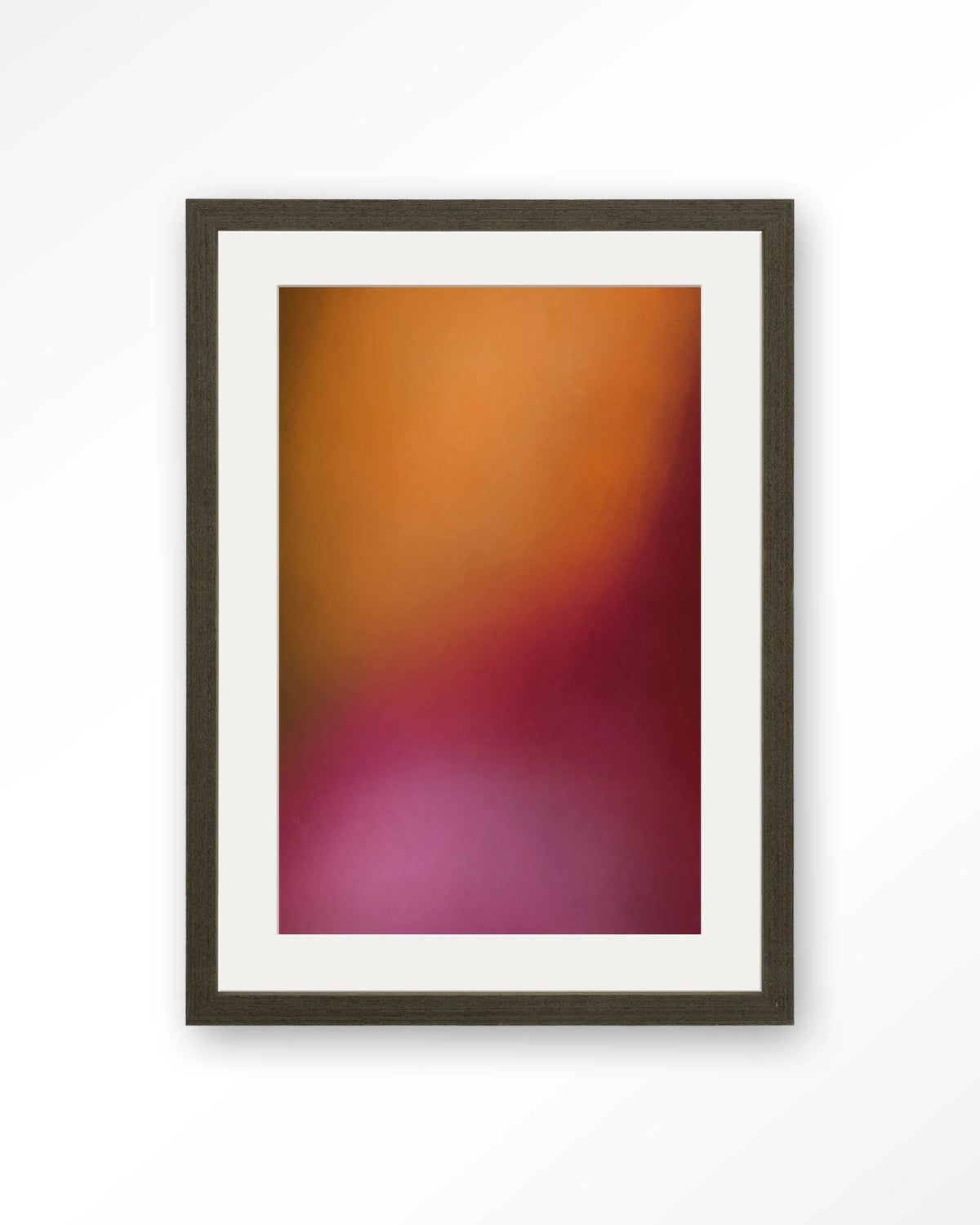 Aurora 1 – abstract verloop in oranje en roze – Art print – Hout donkerbruin + passe-partout